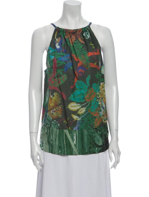 Closed Floral Print Halterneck Top Green