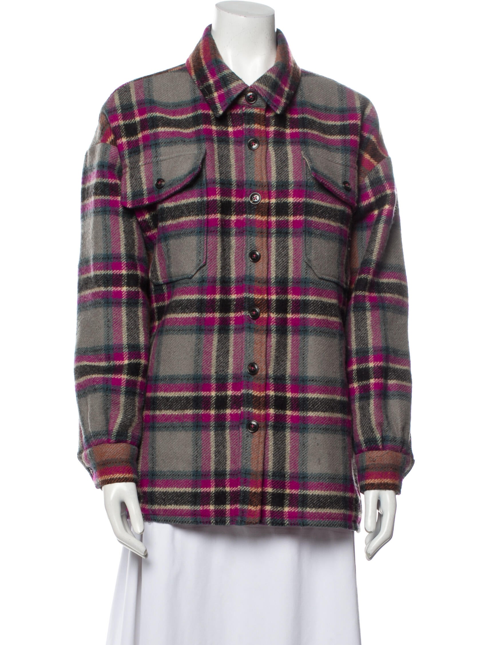 Closed Virgin Wool Plaid Print Utility Jacket Purple Jackets