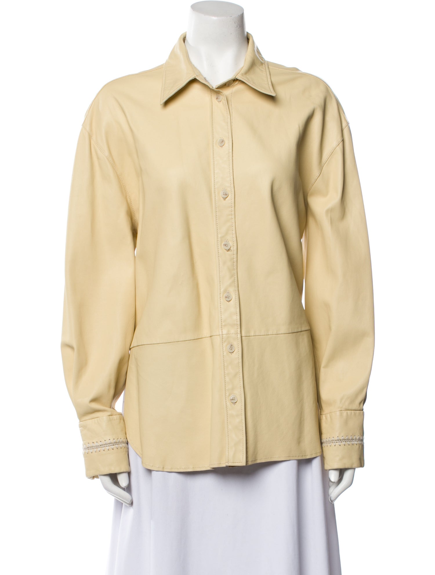 Closed Leather Long Sleeve Button-Up Top