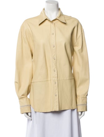 Closed Leather Long Sleeve Button-Up Top