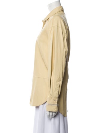 Closed Leather Long Sleeve Button-Up Top