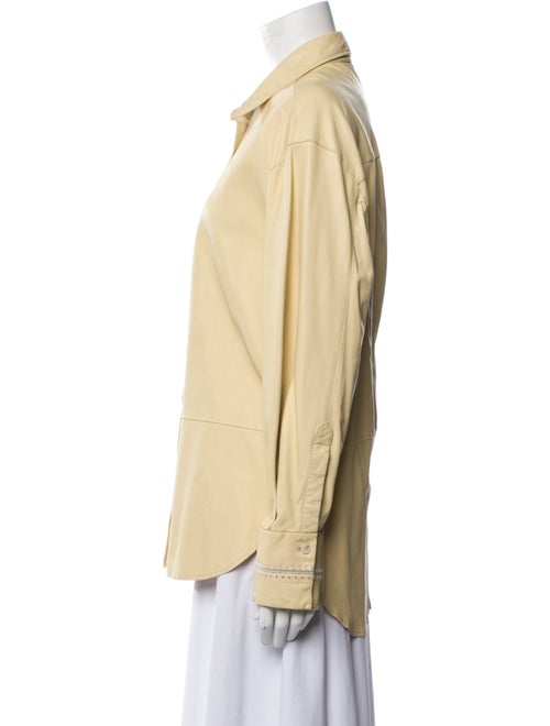 Closed Leather Long Sleeve Button-Up Top