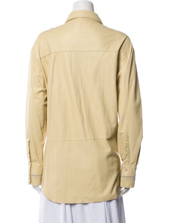 Closed Leather Long Sleeve Button-Up Top