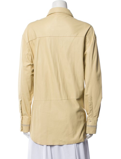 Closed Leather Long Sleeve Button-Up Top