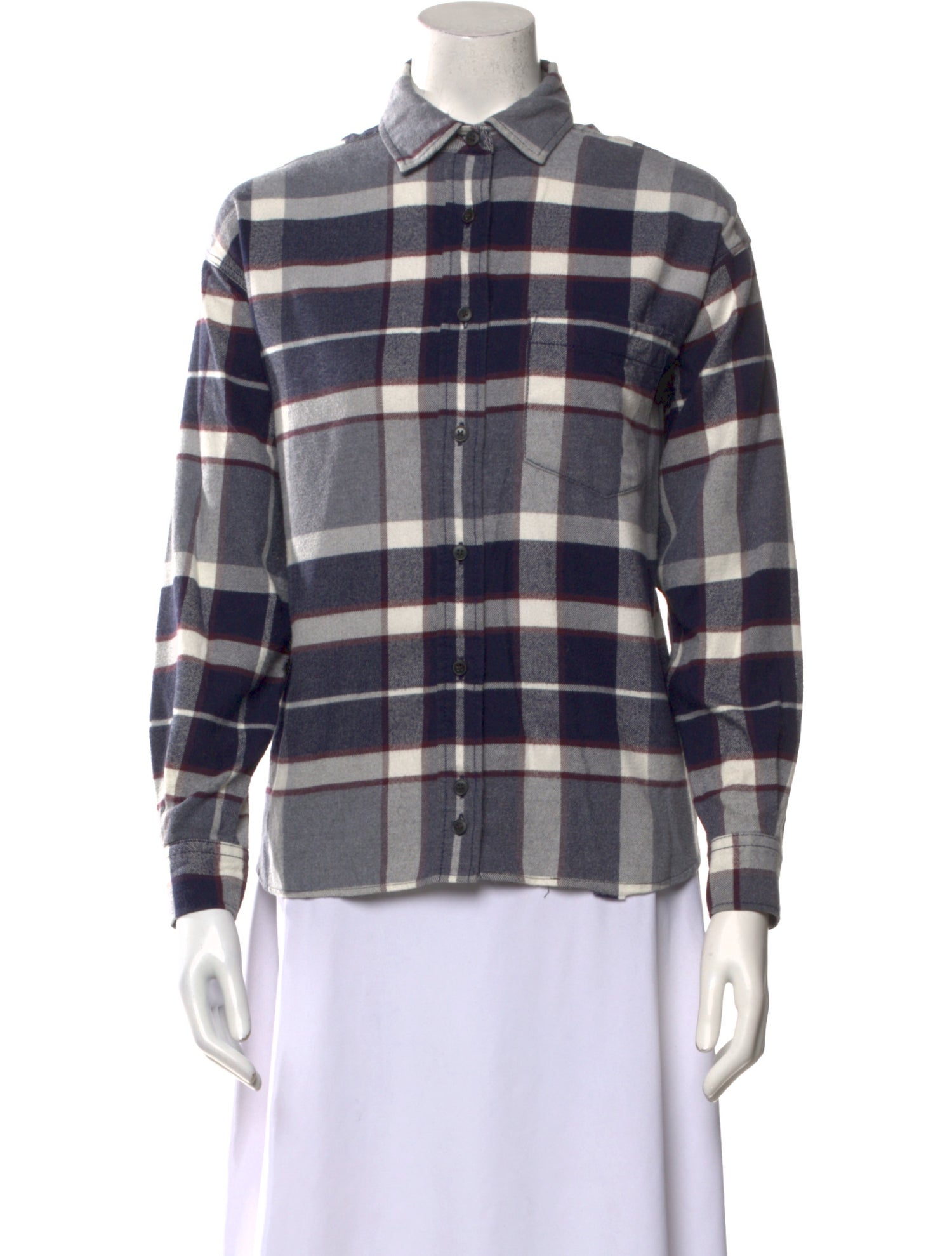 Closed Plaid Print Long Sleeve Button-Up Top
