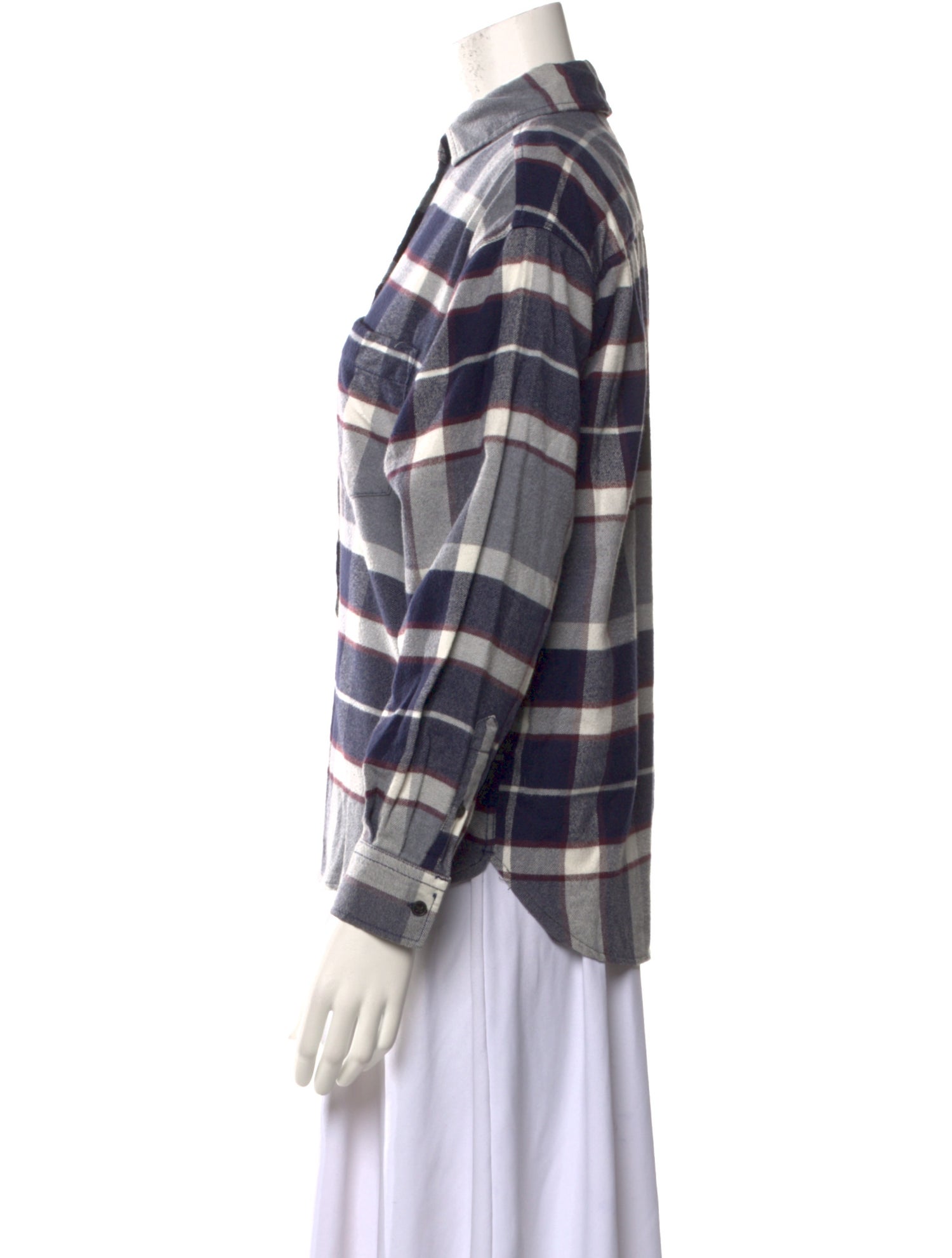 Closed Plaid Print Long Sleeve Button-Up Top