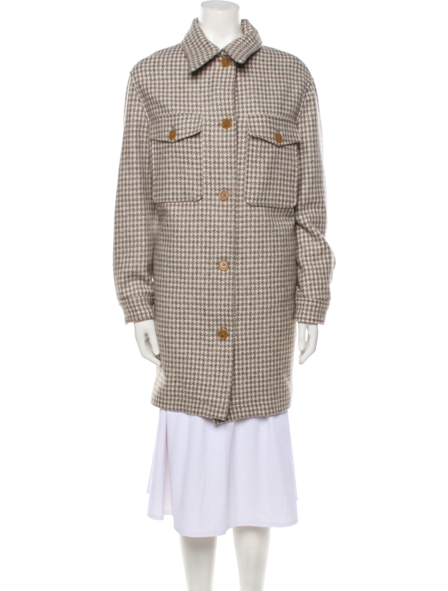 Closed Wool Houndstooth Print Coat w/ Tags