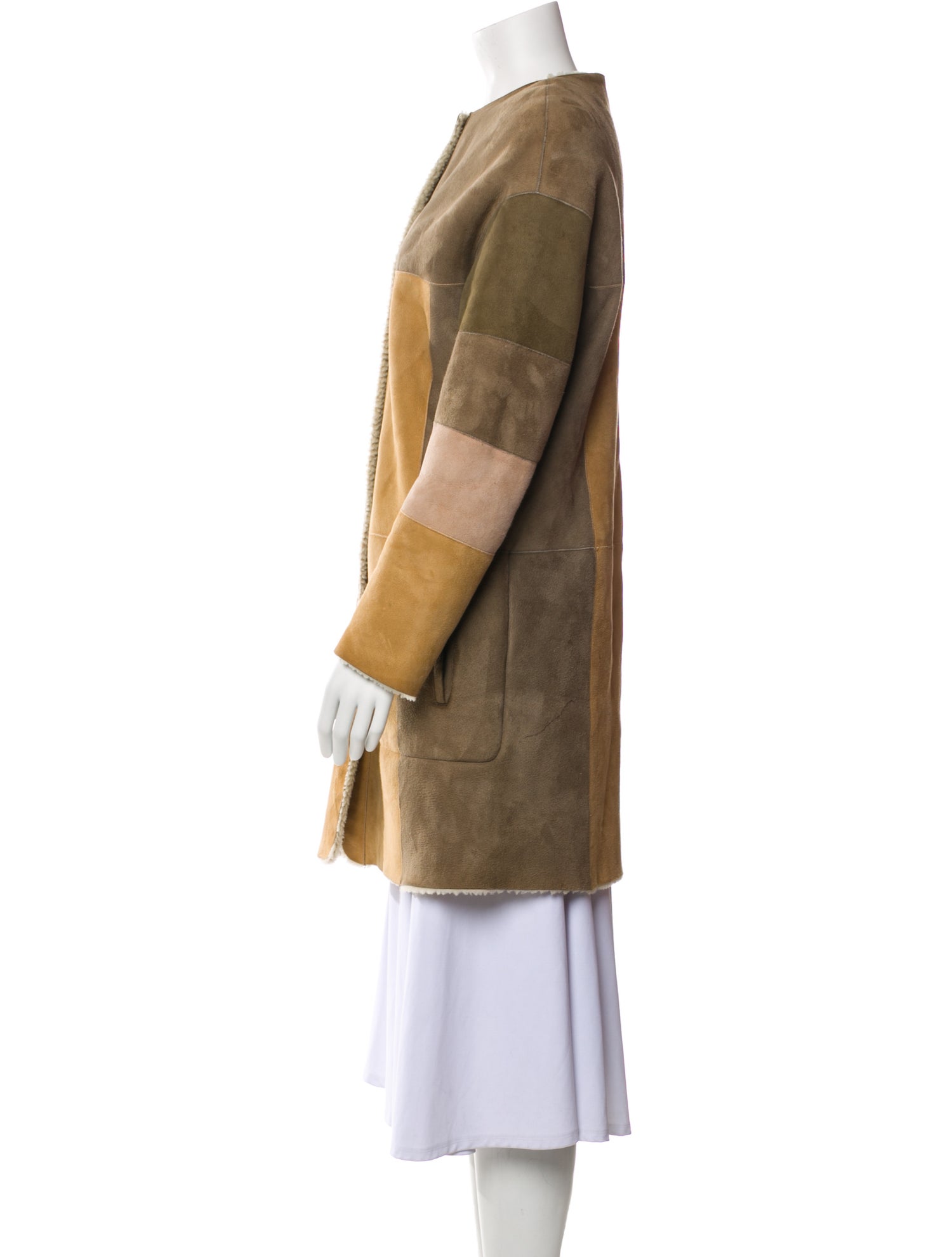 Closed Lambskin Colorblock Pattern Coat