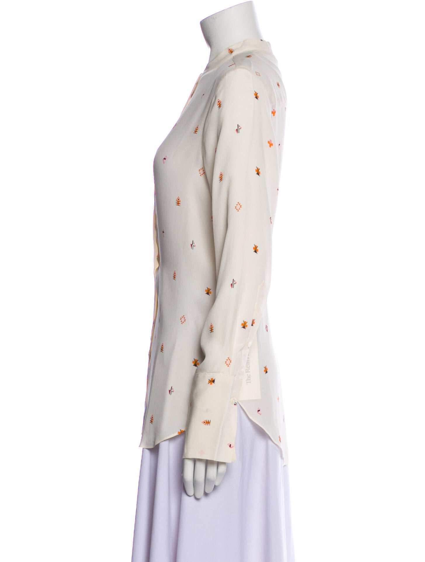 Closed Printed Mock Neck Button-Up Top w/ Tags