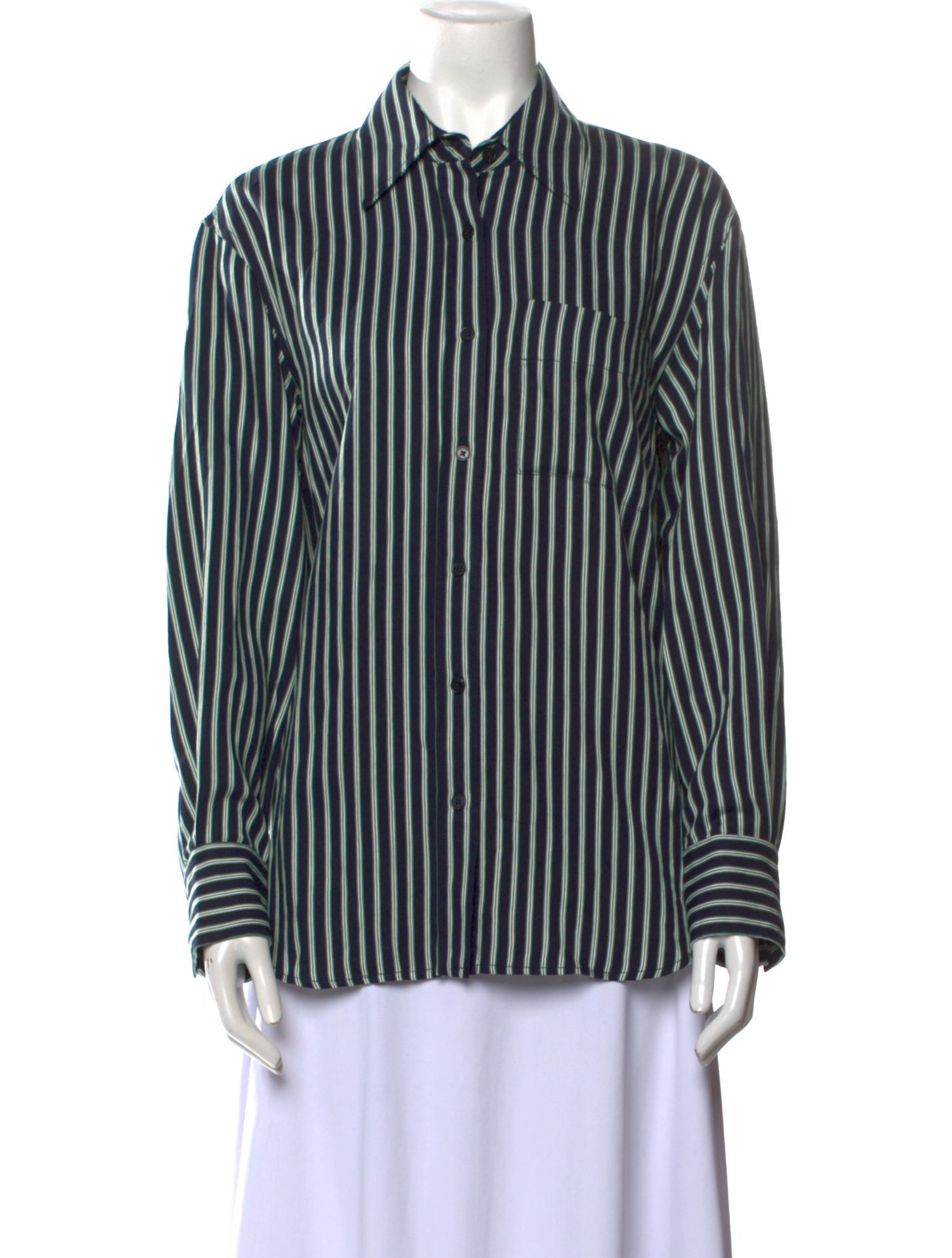 Closed Striped Long Sleeve Button-Up Top