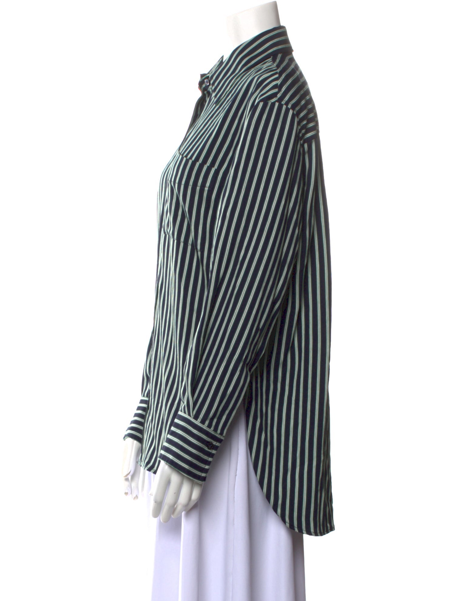 Closed Striped Long Sleeve Button-Up Top