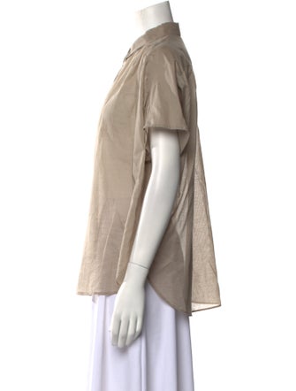 Closed Short Sleeve Button-Up Top