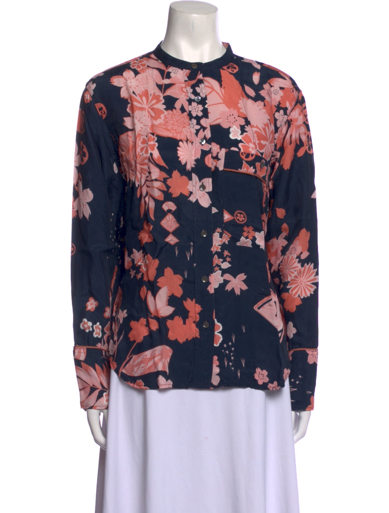 Closed Floral Print Crew Neck Blouse