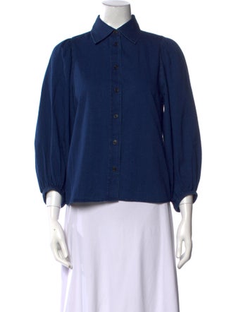 Closed Three-Quarter Sleeve Button-Up Top