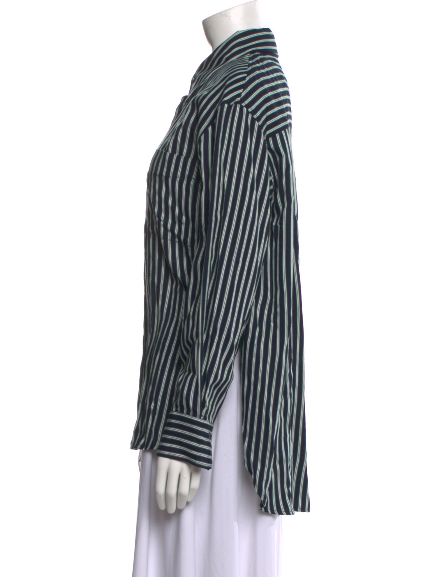 Closed Striped Long Sleeve Button-Up Top