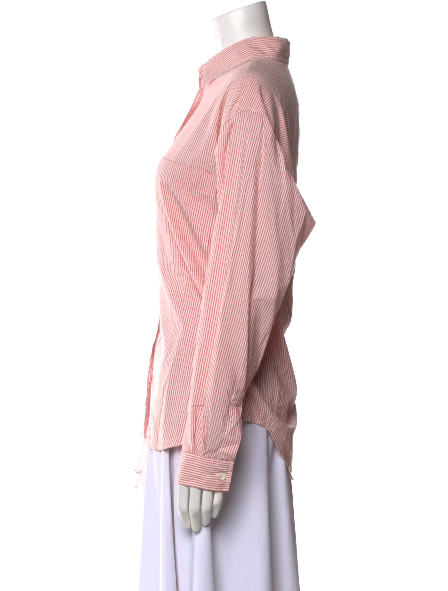 Closed Striped Long Sleeve Button-Up Top