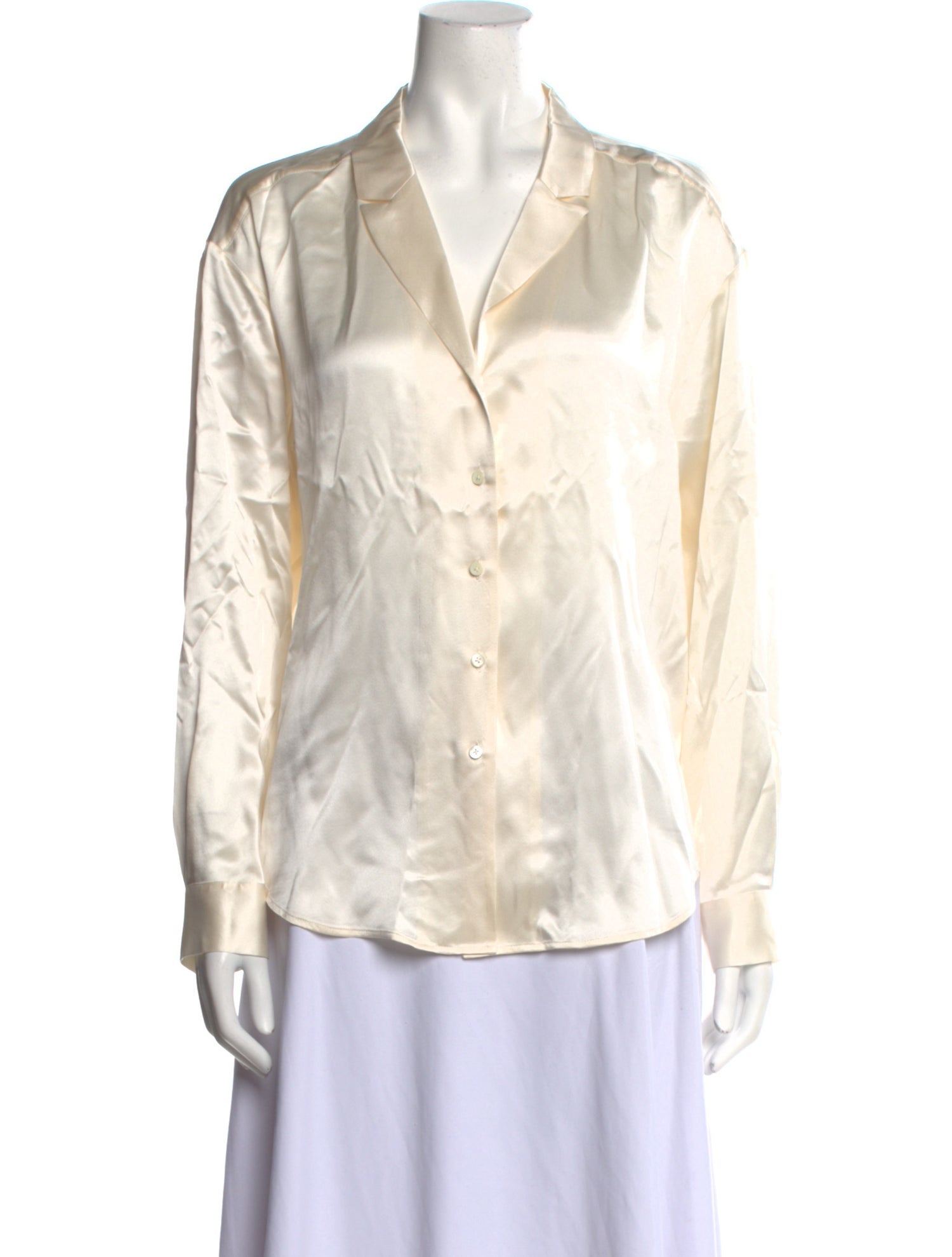 Closed Silk V-Neck Button-Up Top
