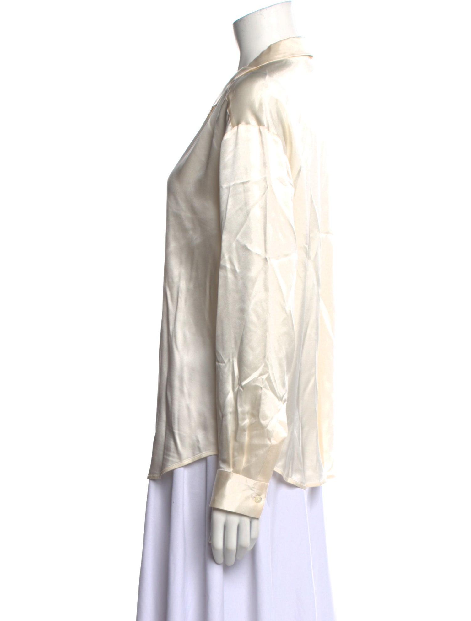 Closed Silk V-Neck Button-Up Top