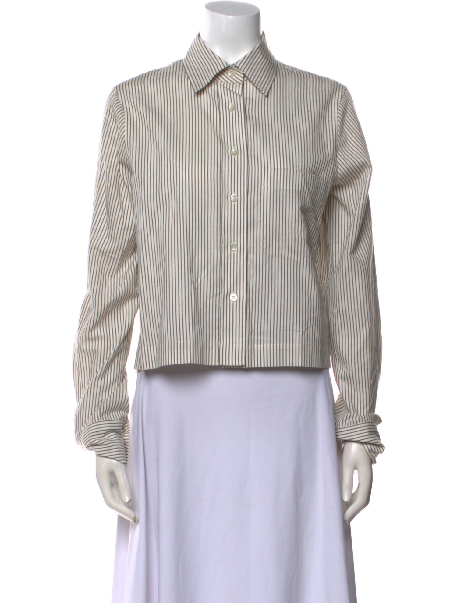 Closed Striped Long Sleeve Button-Up Top