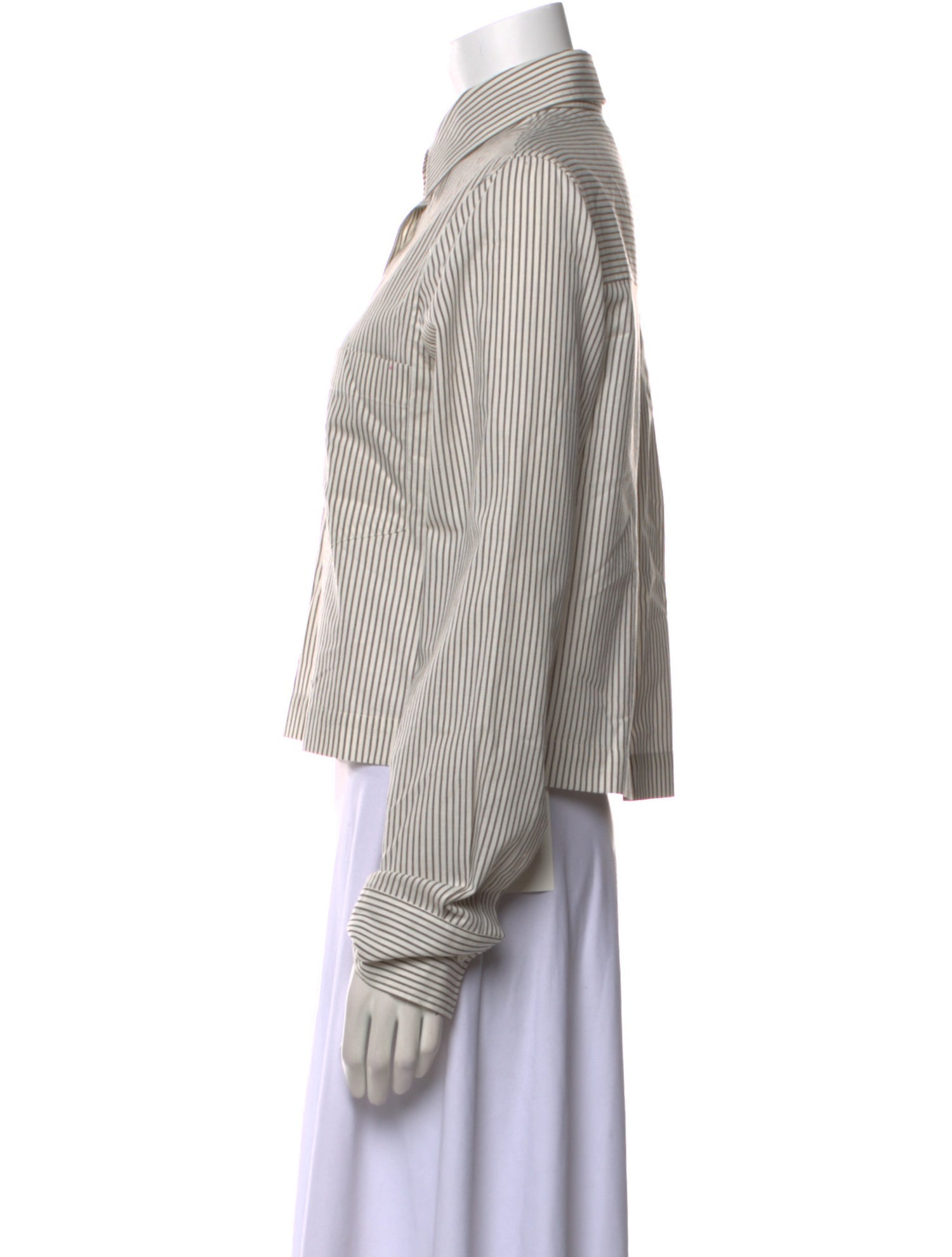 Closed Striped Long Sleeve Button-Up Top