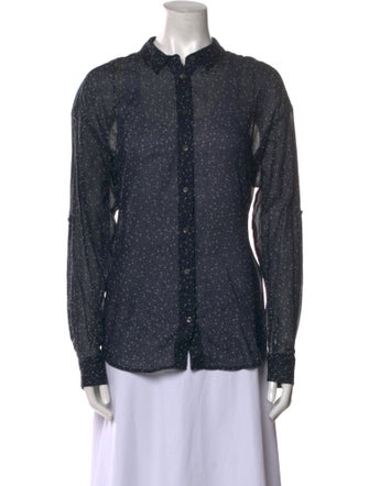 Closed Polka Dot Print Long Sleeve Button-Up Top