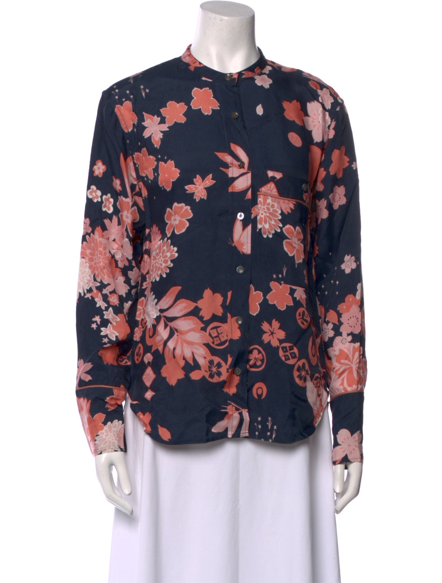 Closed Floral Print Crew Neck Blouse