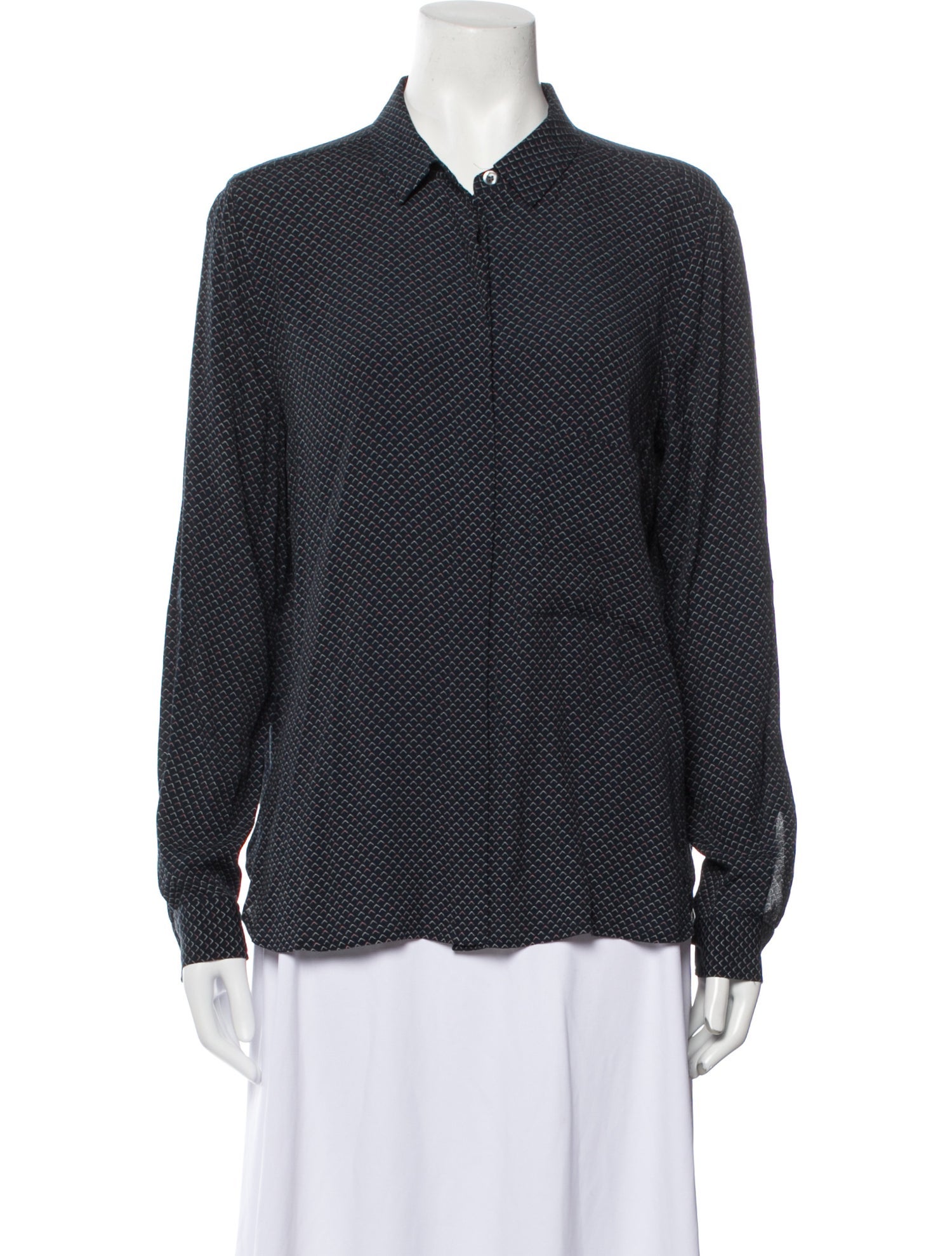 Closed Printed Long Sleeve Button-Up Top