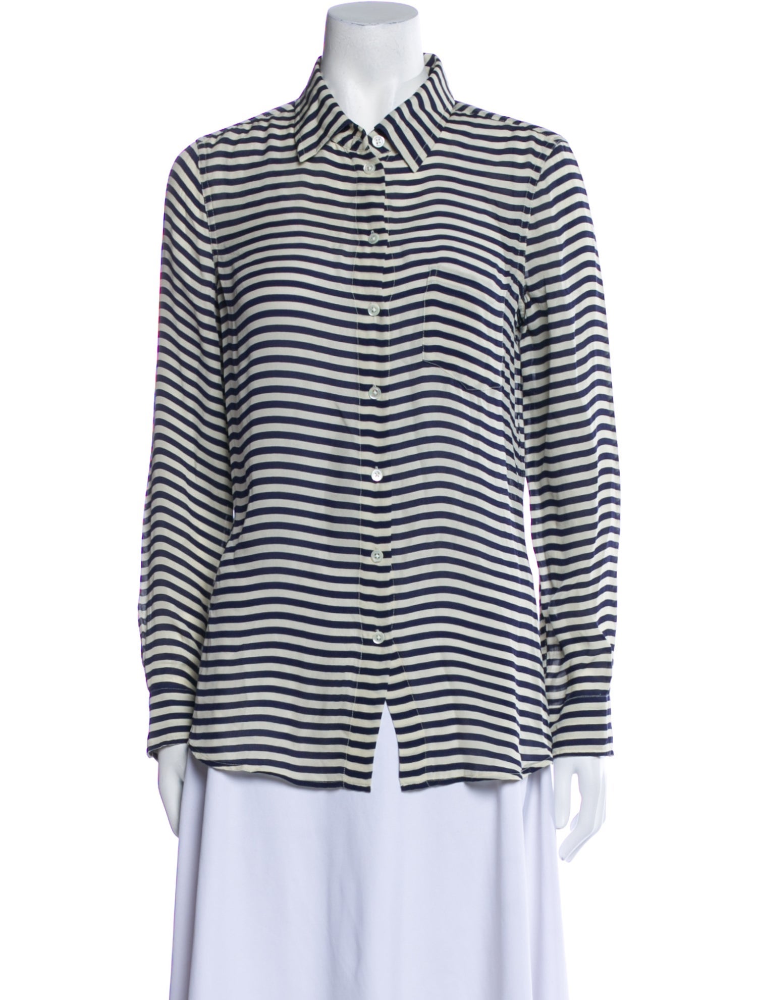 Closed Silk Striped Button-Up Top