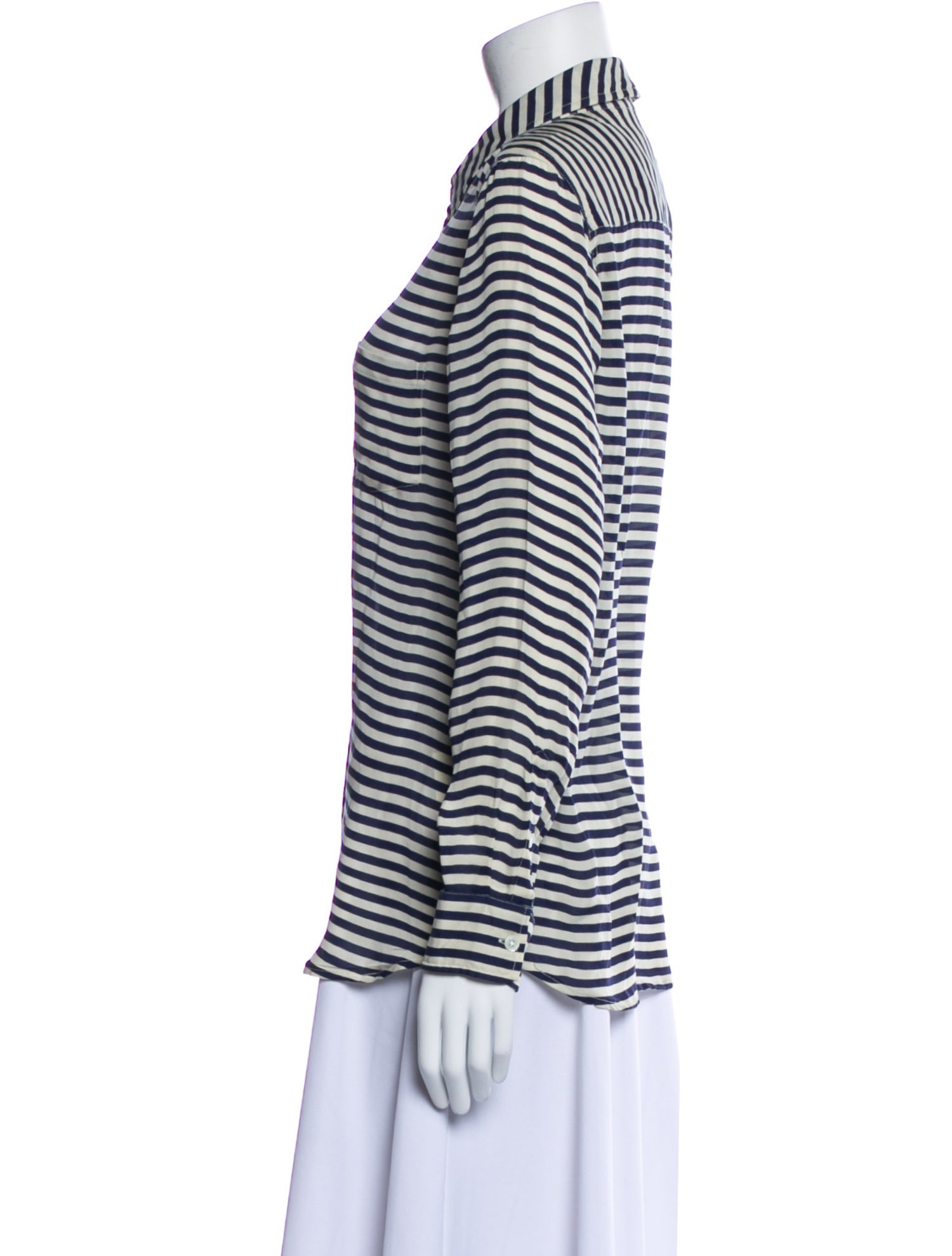 Closed Silk Striped Button-Up Top