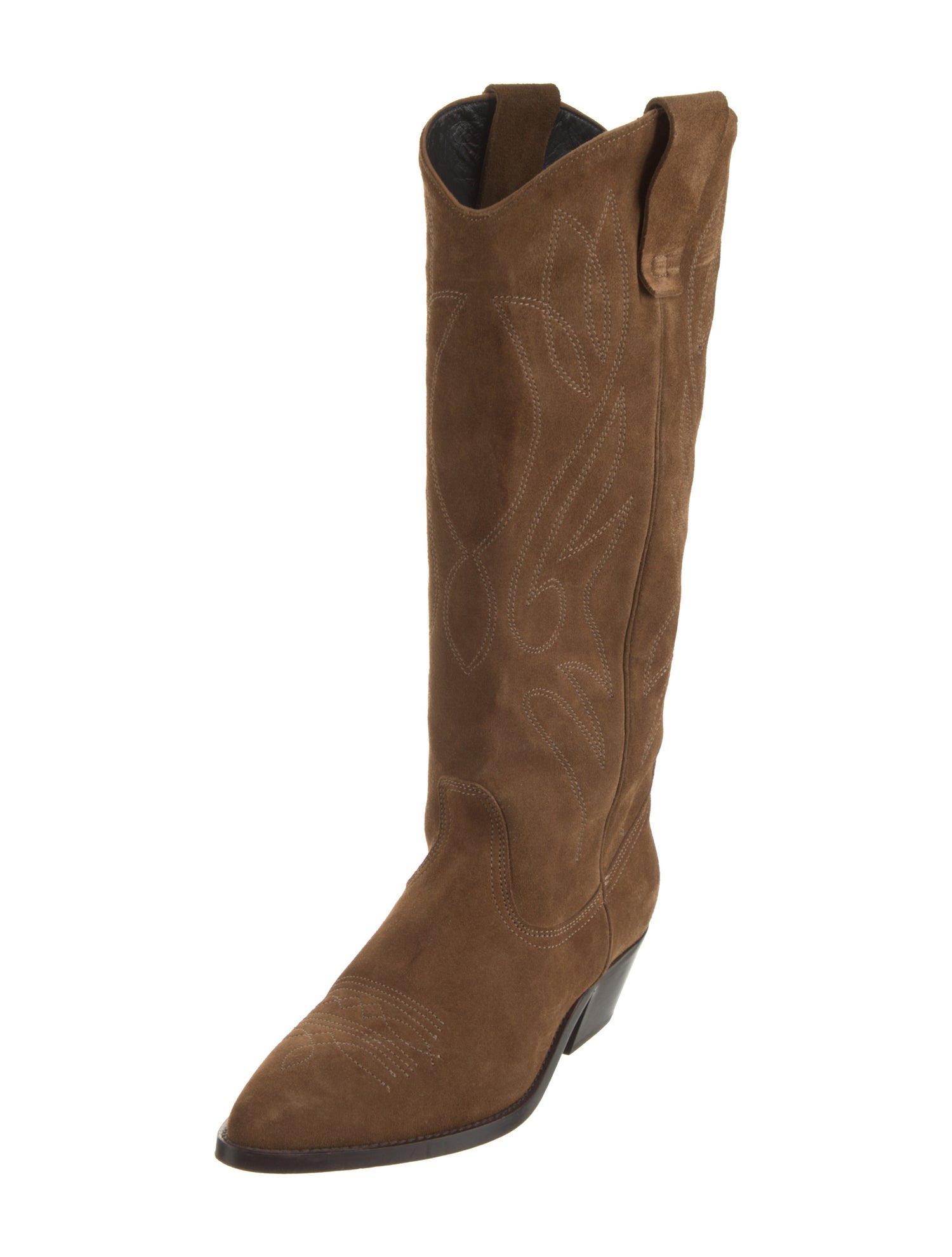 Closed Suede Embroidered Accent Western Boots