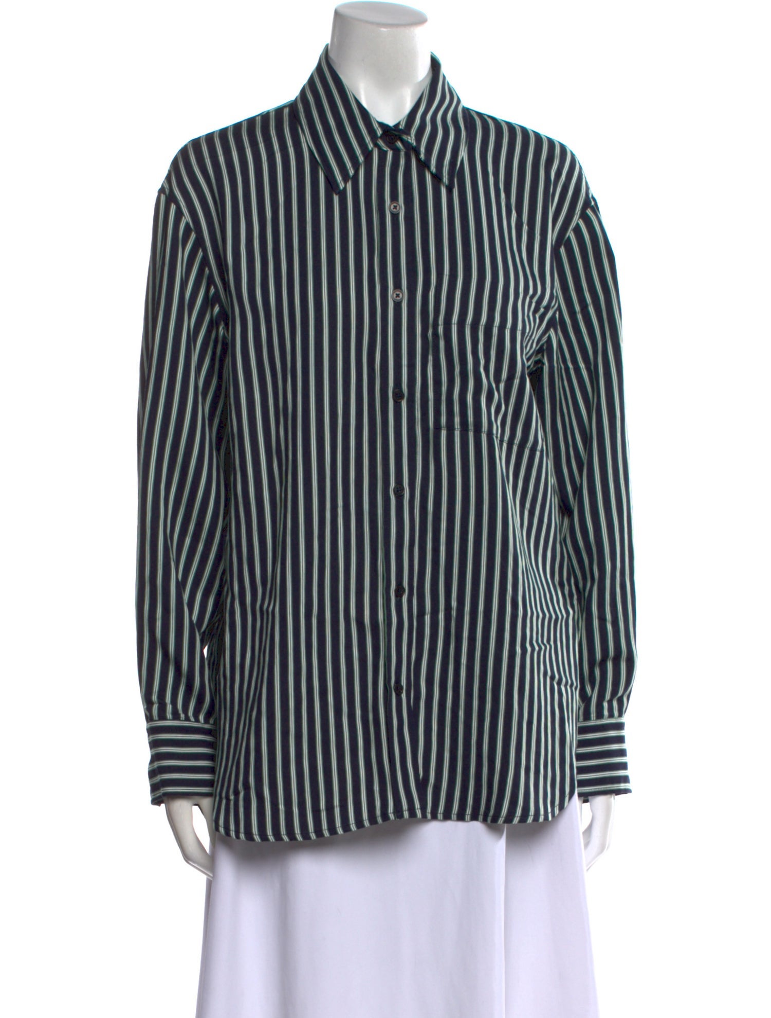 Closed Striped Long Sleeve Button-Up Top