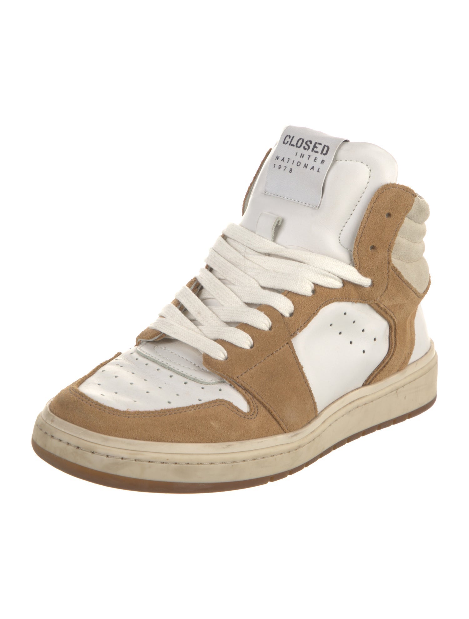 Closed Leather Colorblock Pattern Sneakers