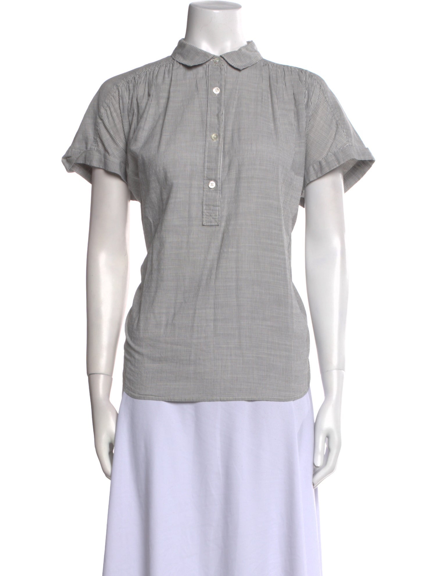 Closed Striped Short Sleeve Button-Up Top