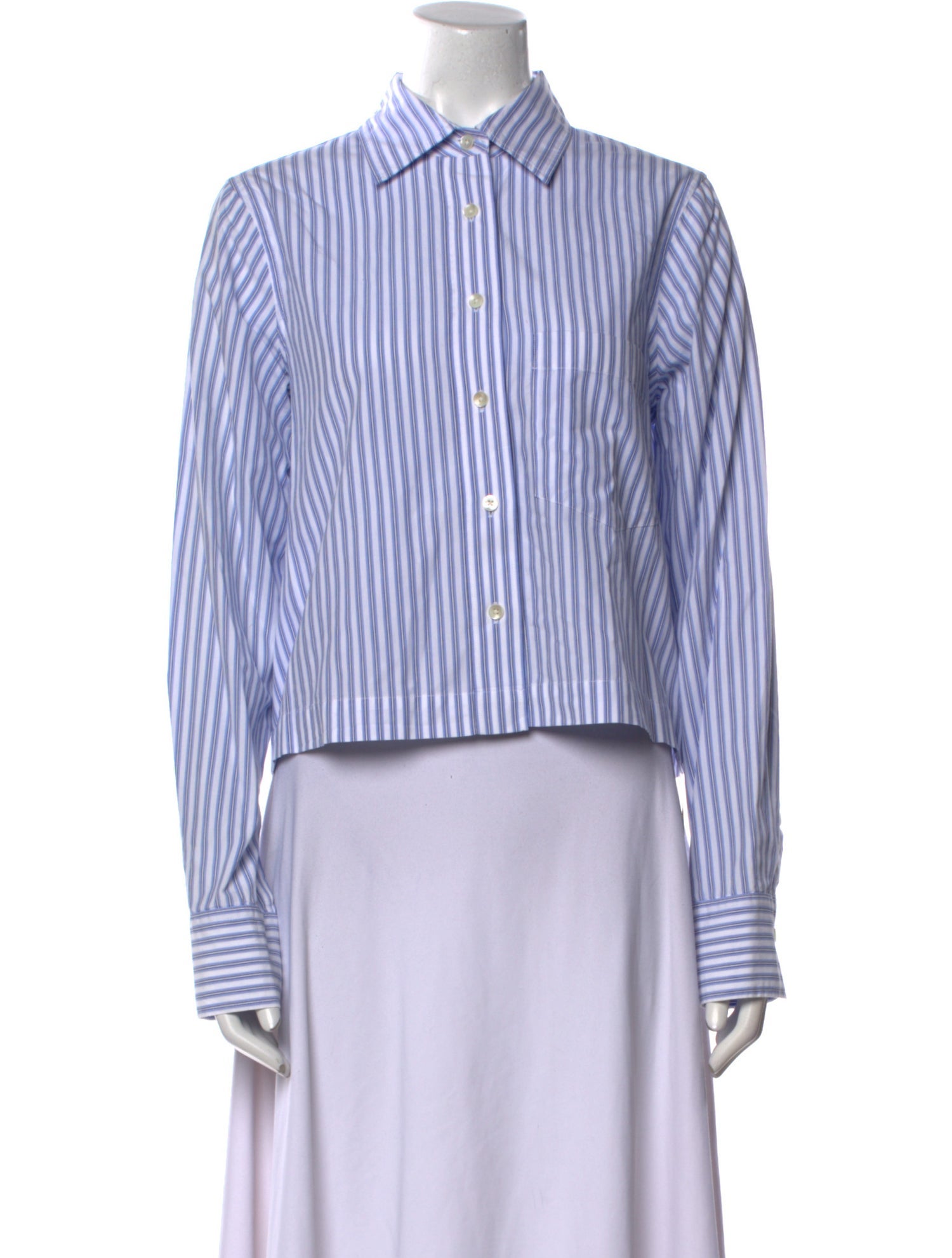 Closed Striped Long Sleeve Button-Up Top