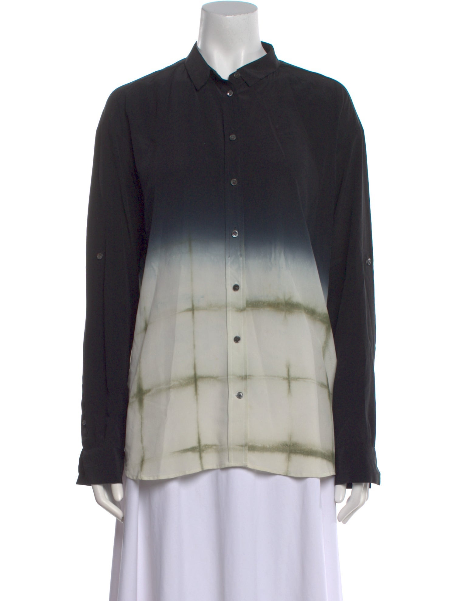 Closed Silk Tie-Dye Print Button-Up Top