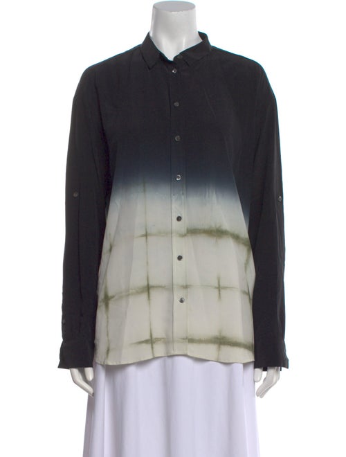 Closed Silk Tie-Dye Print Button-Up Top