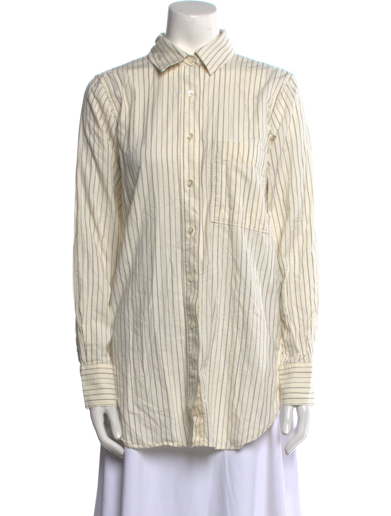 Closed Striped Long Sleeve Button-Up Top