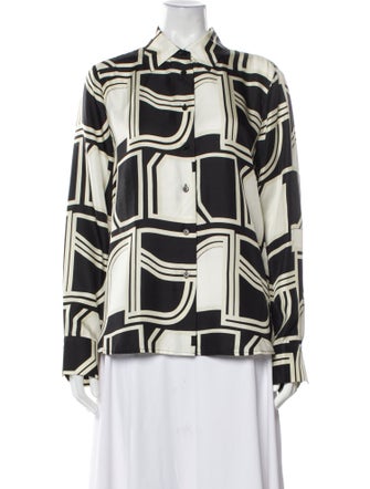Closed Silk Printed Button-Up Top