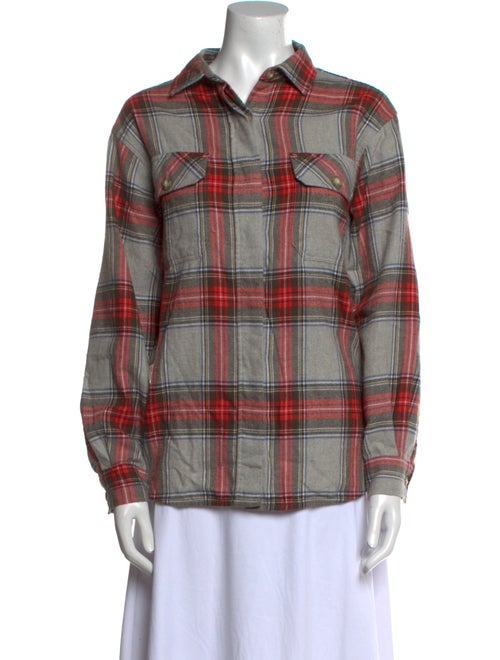 Closed Plaid Print Long Sleeve Button-Up Top