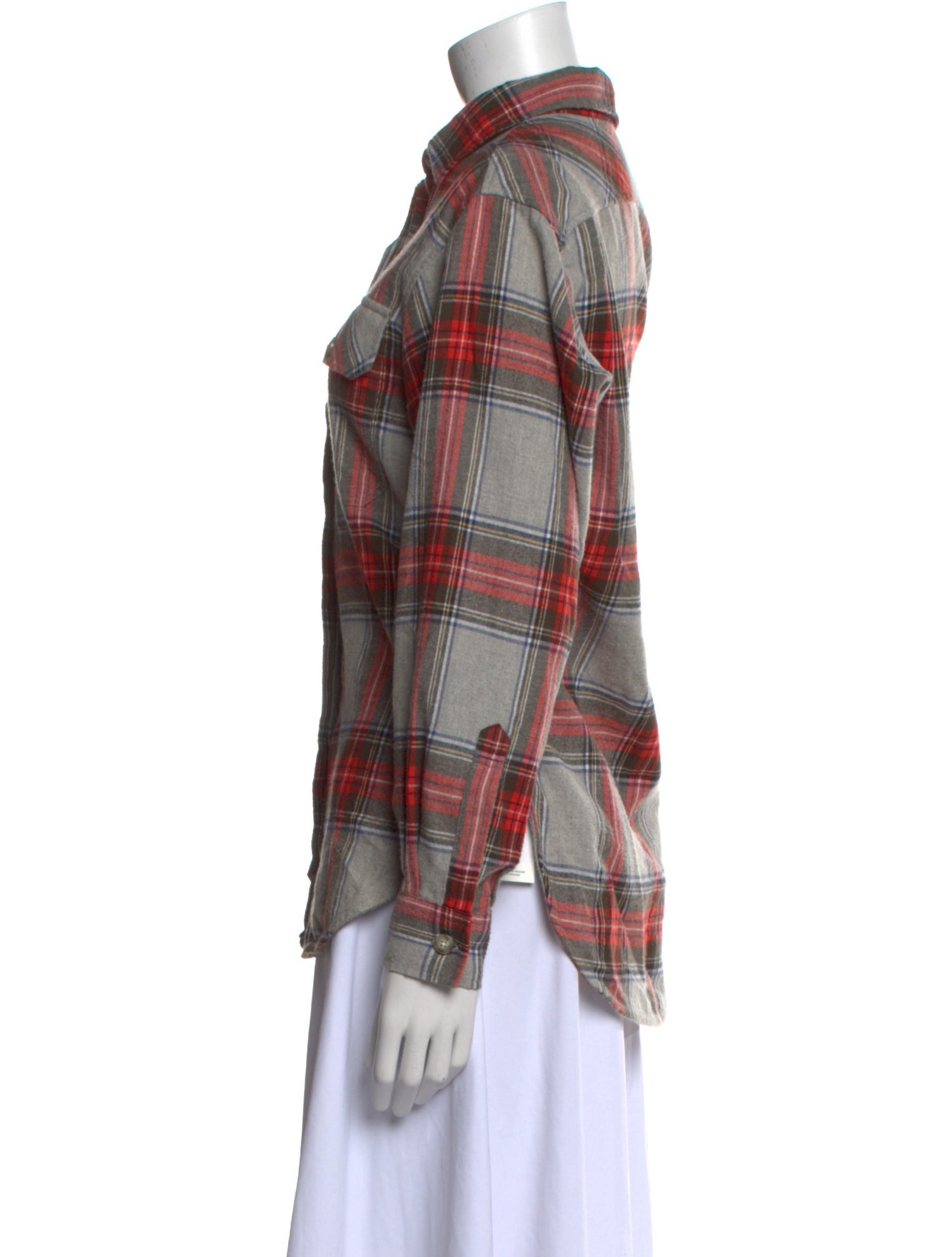 Closed Plaid Print Long Sleeve Button-Up Top