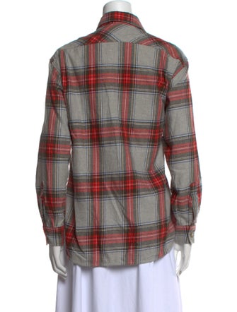 Closed Plaid Print Long Sleeve Button-Up Top