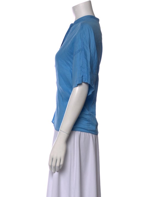 Closed Mock Neck Short Sleeve Button-Up Top