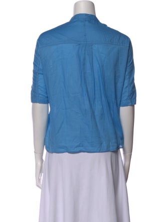 Closed Mock Neck Short Sleeve Button-Up Top