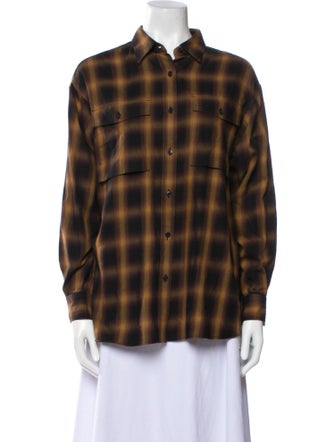 Closed Plaid Print Long Sleeve Button-Up Top