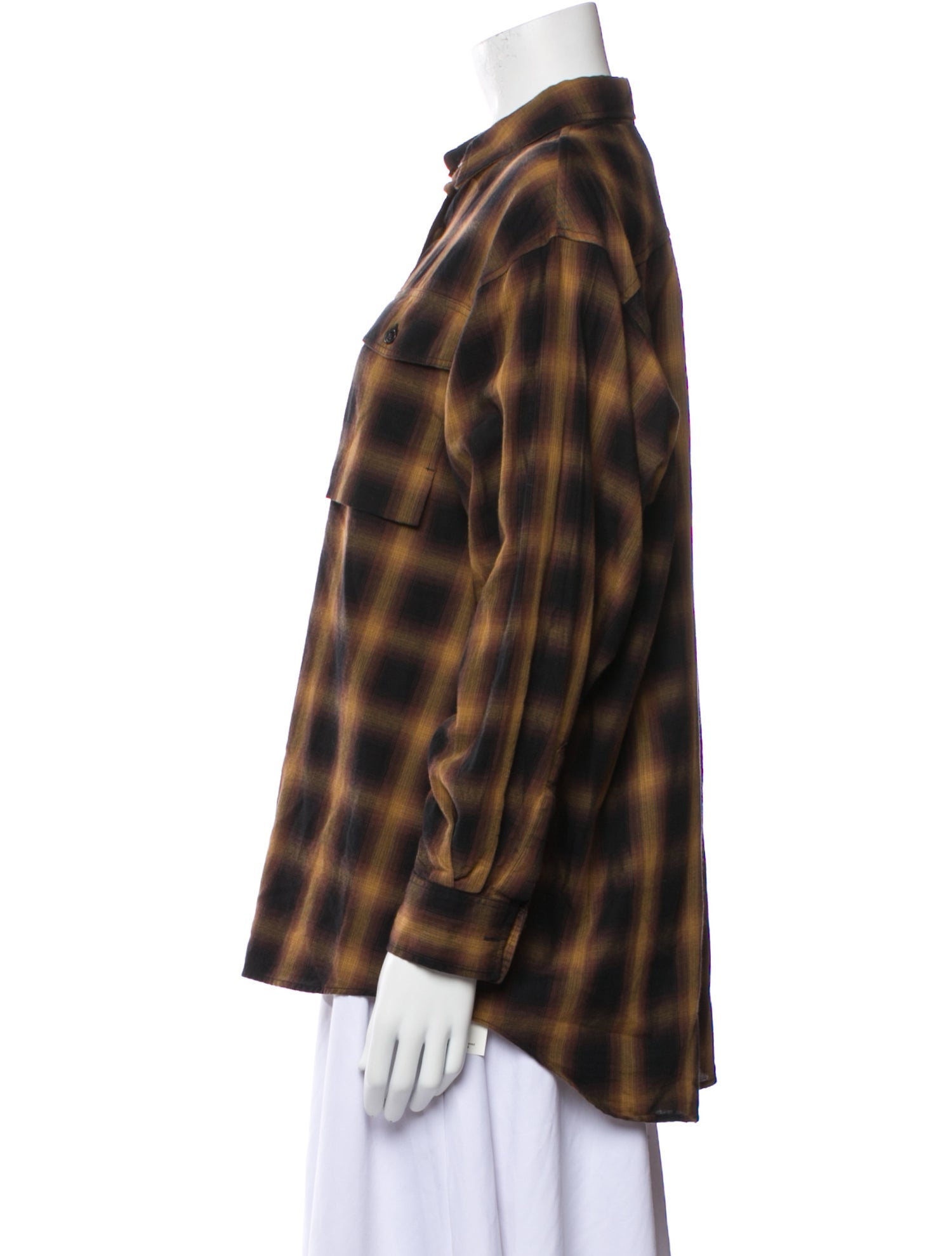 Closed Plaid Print Long Sleeve Button-Up Top