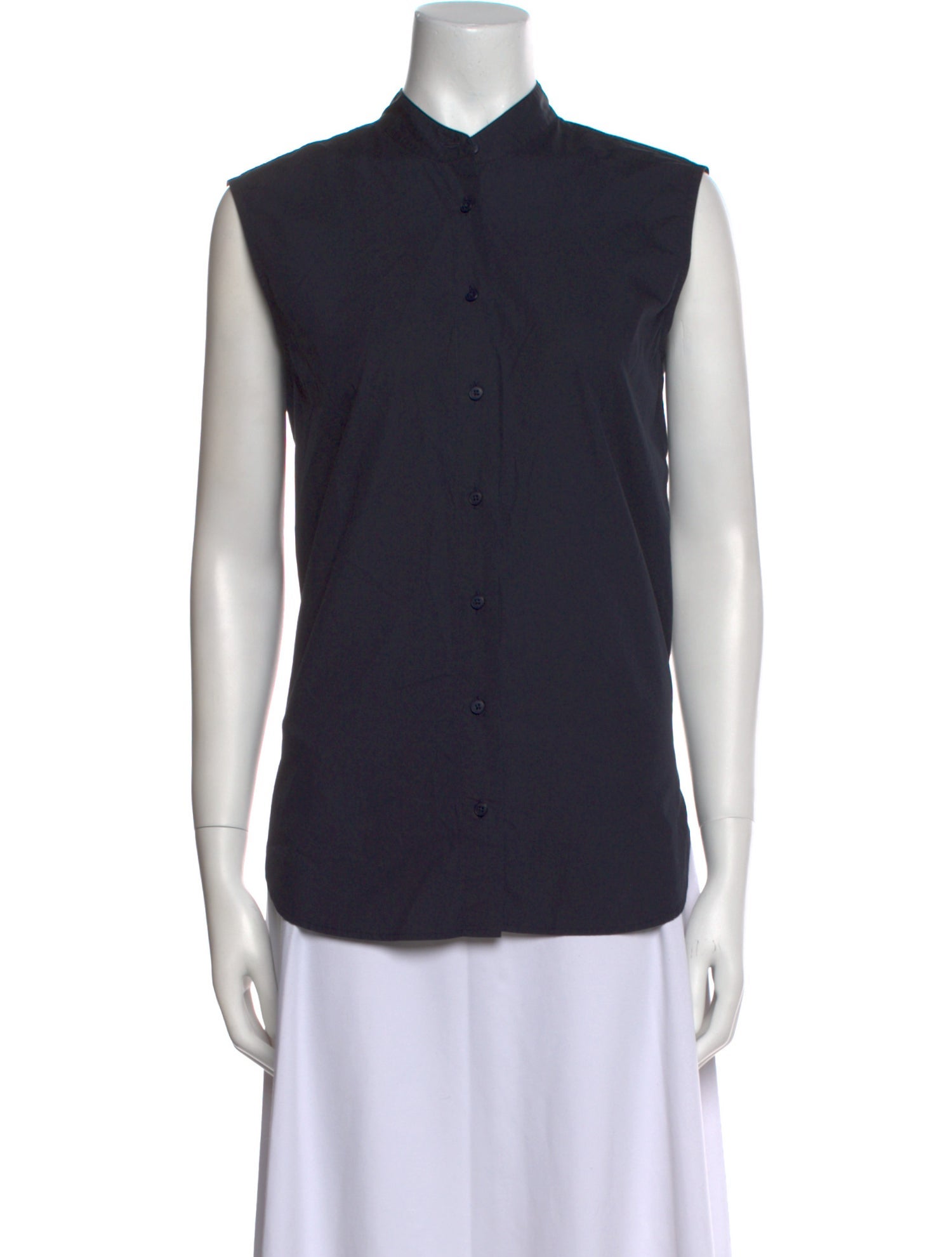 Closed Mock Neck Sleeveless Button-Up Top