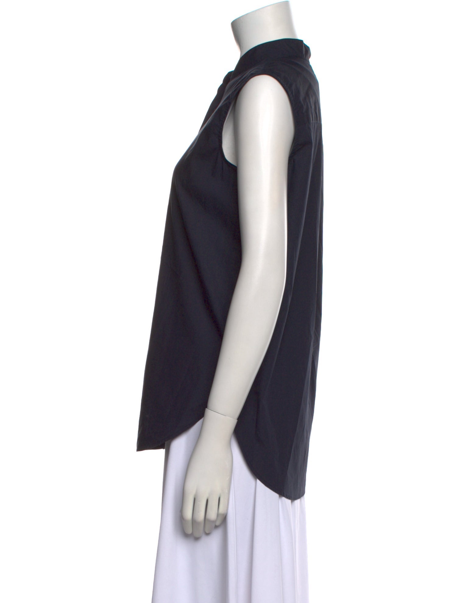 Closed Mock Neck Sleeveless Button-Up Top