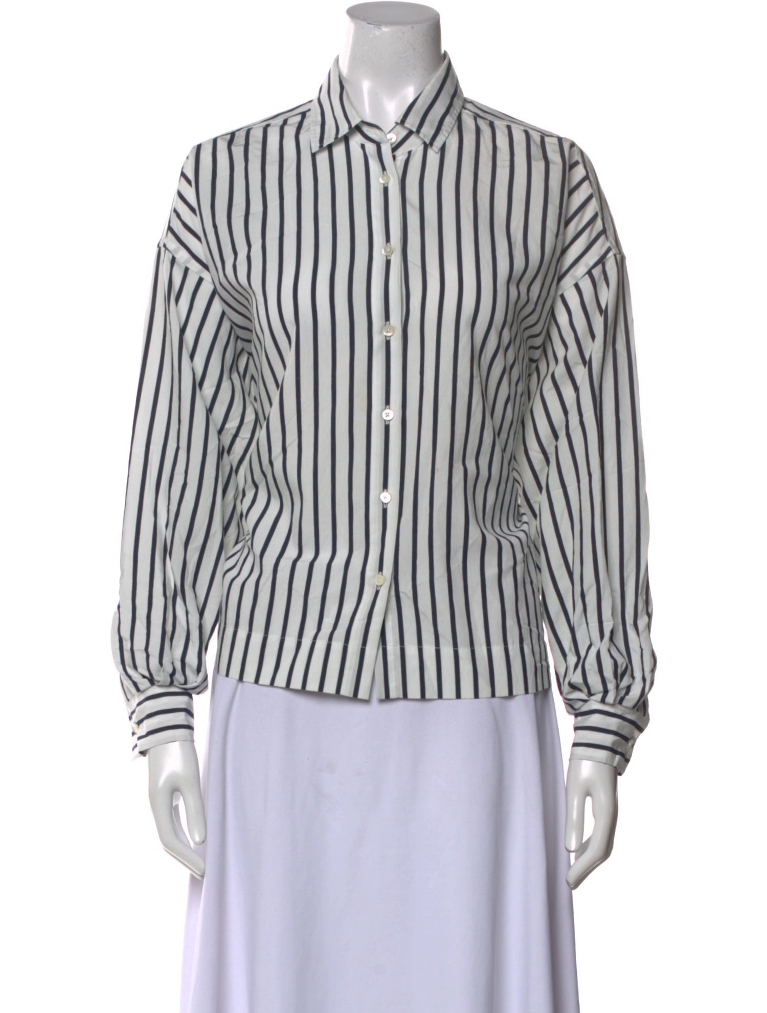 Closed Striped Long Sleeve Button-Up Top