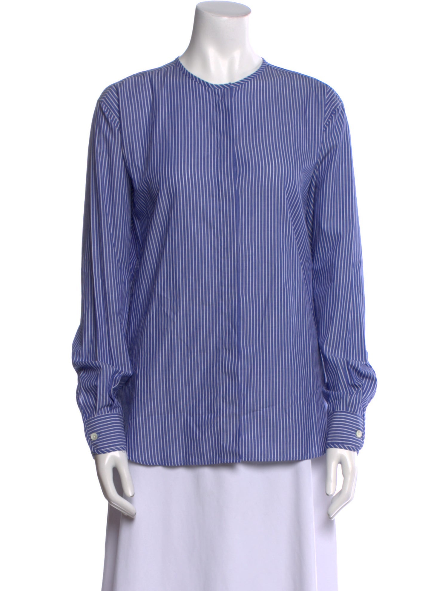 Closed Striped Crew Neck Button-Up Top