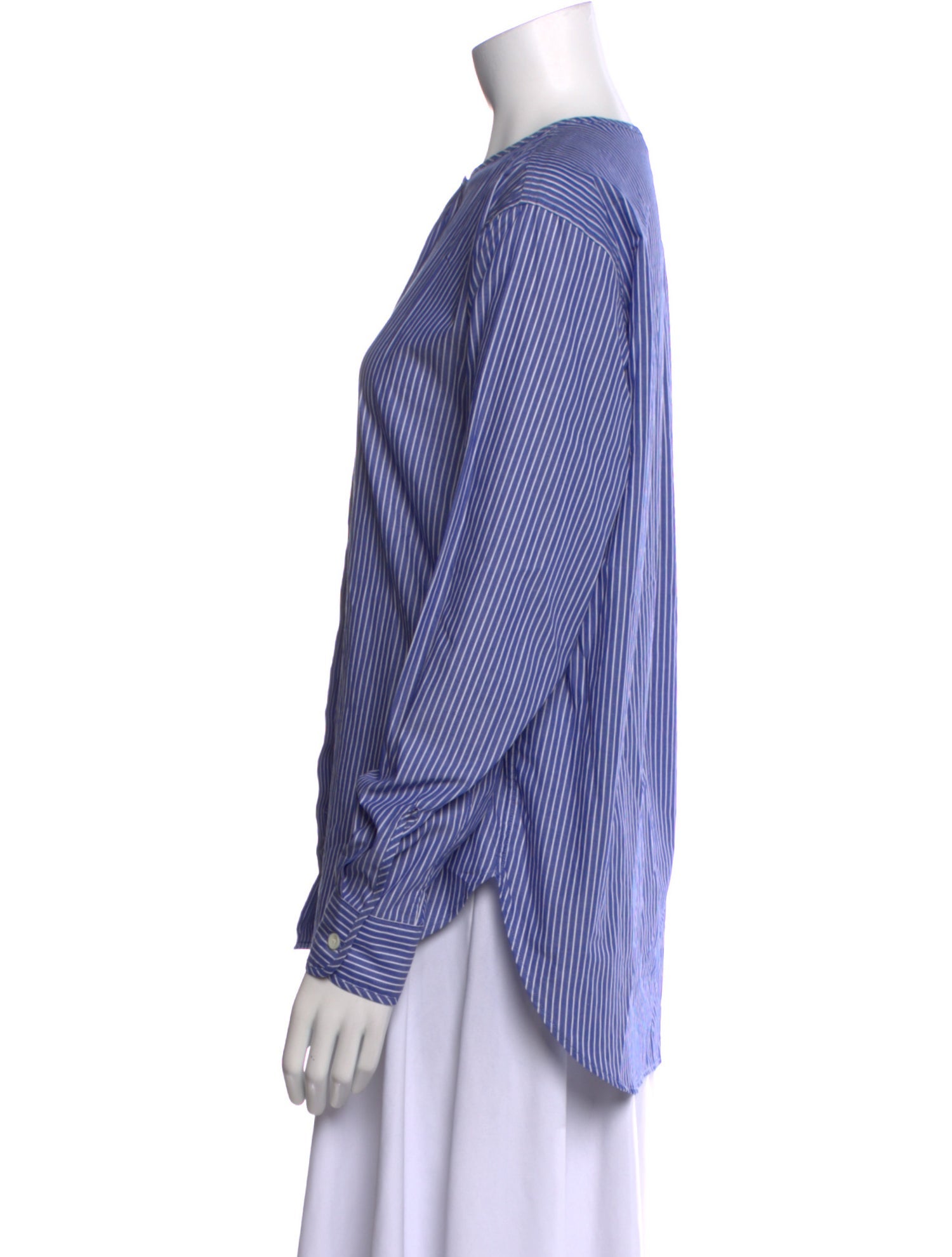 Closed Striped Crew Neck Button-Up Top